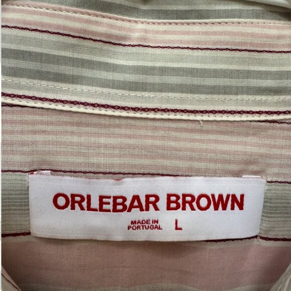 Orlebar Brown Long Sleeve Pink & Green Striped Button Up in Large - Picture 3 of 9